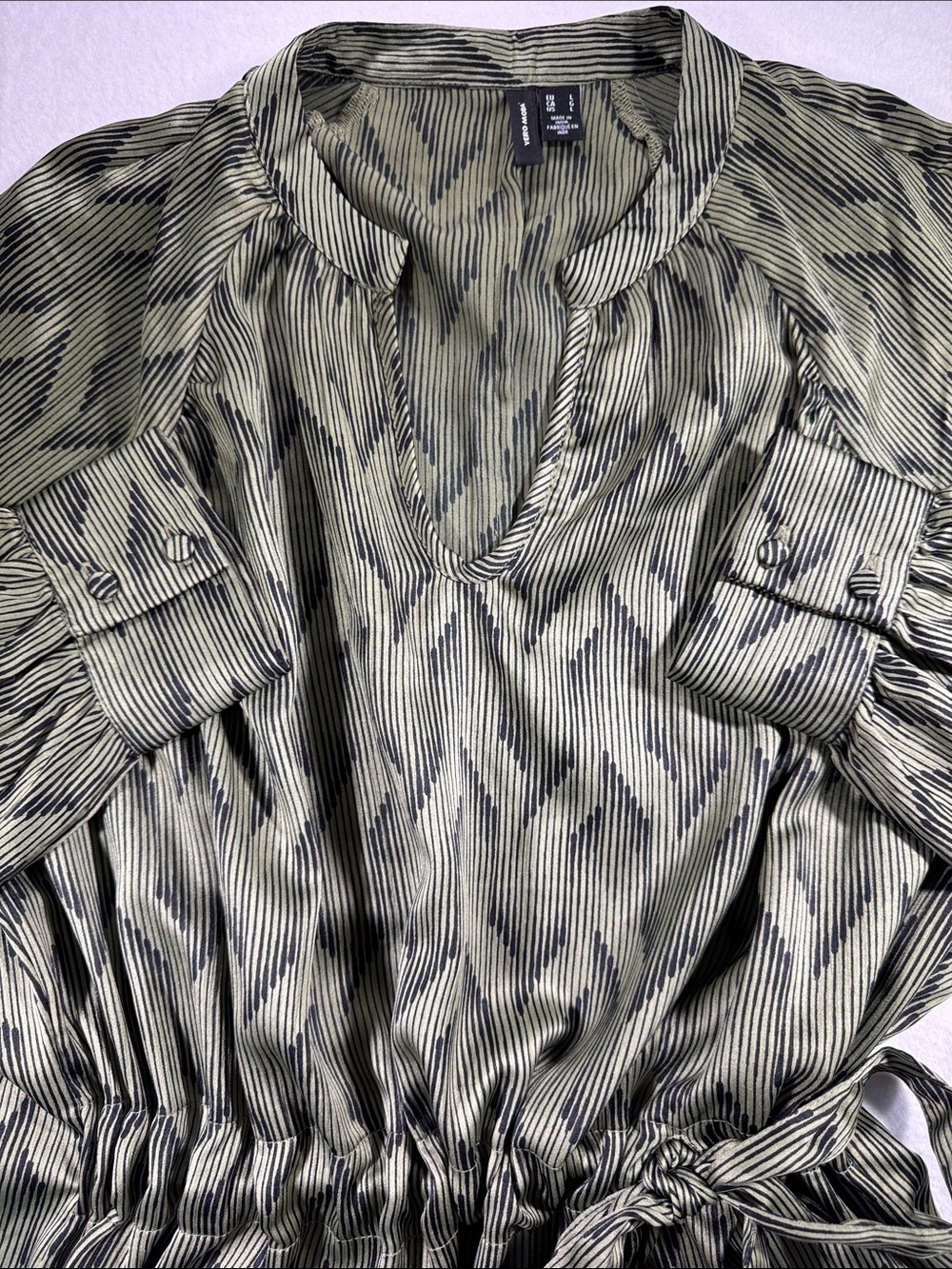 Vero Moda Olive and Black Striped Midi Dress